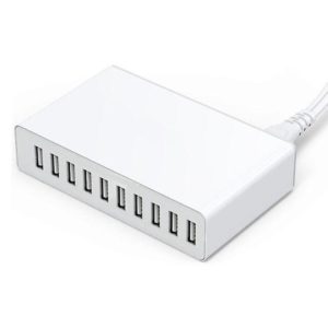 Usb charger 50w 12a 10-port desktop usb charging station with smart multiple port, compatible mobile phone, ipad, tablet