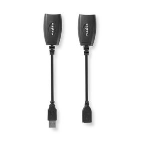 USB 1.1 | 1x RJ45 Female | 1x USB-A Female | 1x USB-A Male | 1x RJ45 Female | 50 m | 12 Mbps | Nickel Plated | Round | PVC | Black | Envelope