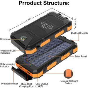 Solar Charger 20000mah With 2 Usb Portable External Battery Wireless Powerbank Fast Charging For Smartphones, Tablet, Outdoor Camping (orange)